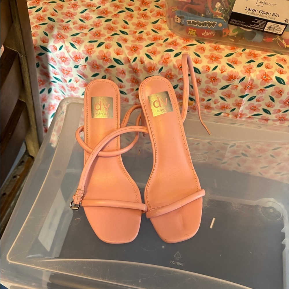 DV by Dolce Vita Pink Coral Strappy Square-Toe Heels - Picture 1 of 2